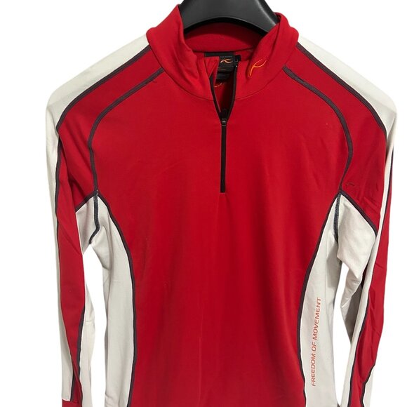 KJUS Systems Pullover Sweater 1/2 Zip Women’s Large Red Mock Neck Polyester - Picture 1 of 7